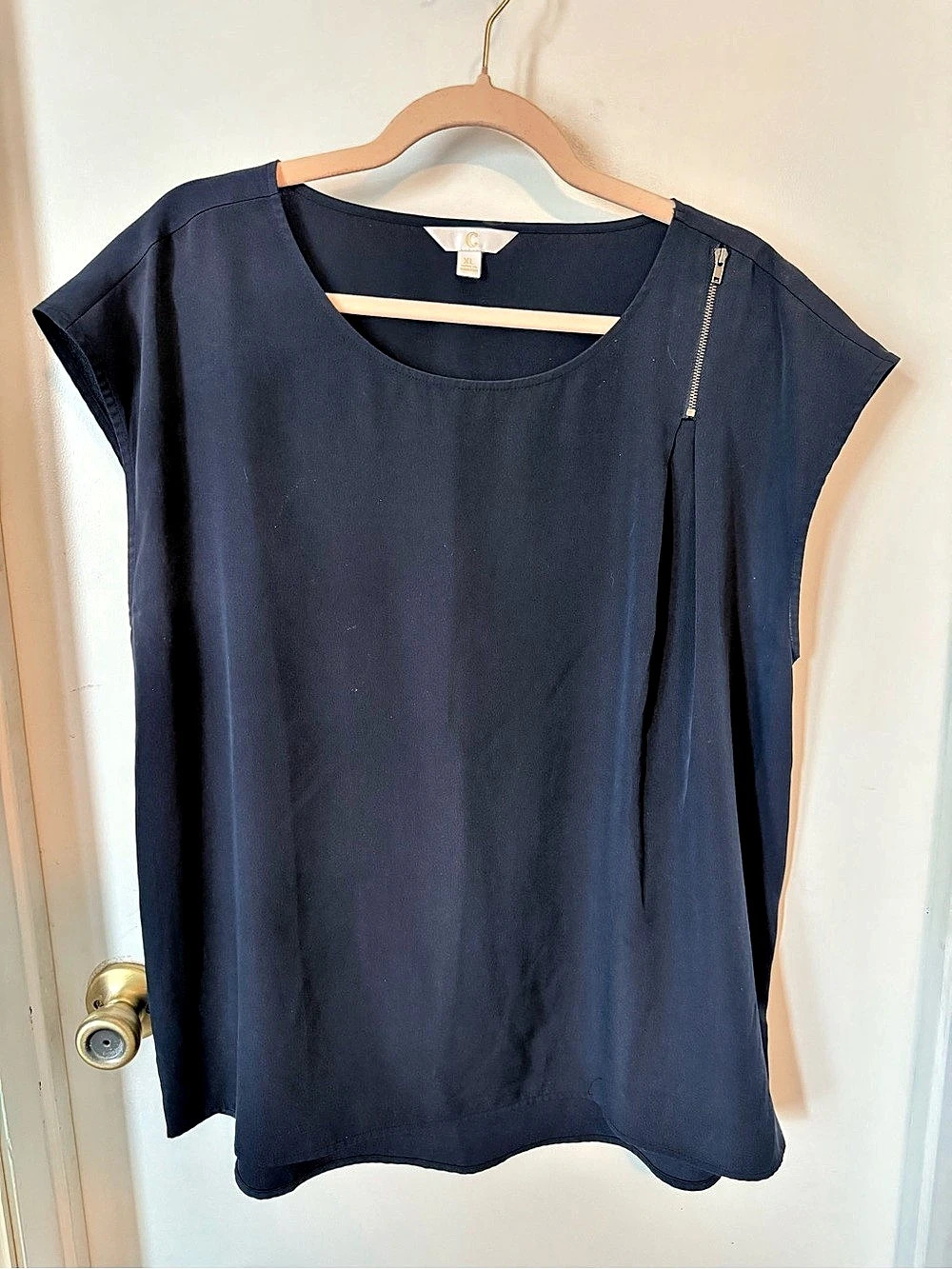 Charming Charlie Black Shoulder Zip Blouse Top XL
